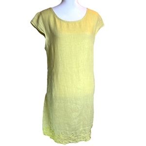 PuroLino EUC green linen cap sleeve sheath dress. Size large.